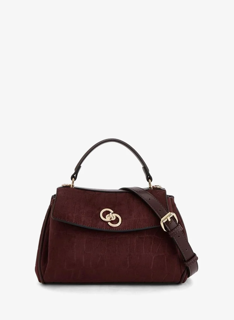 Suede Textured Satchel Bag With Detachable Strap