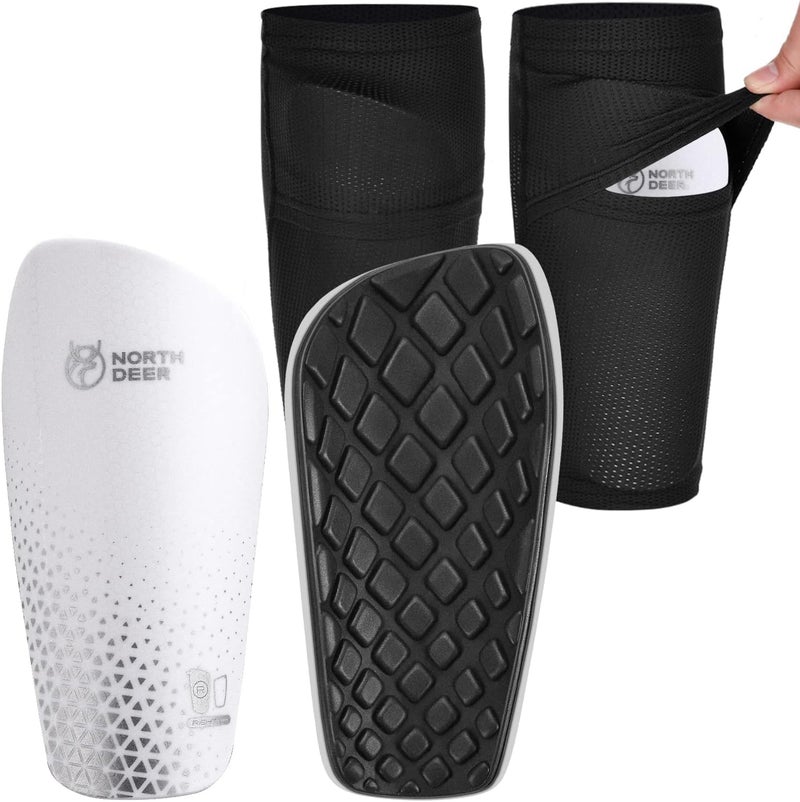 Northdeer Kids Soccer Shin Guards for Men incl. Sleeves with Optimized Insert Pocket - Protective Soccer Equipment for Boys Girls Adults (White S) - Image 1
