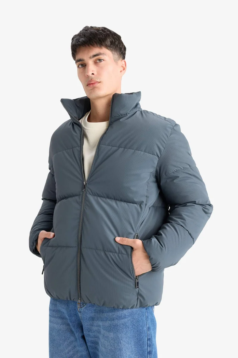 Defacto  Regular Fit Waterproof High Neck Zippered Puffer Jacket for Men | Best Price UAE
