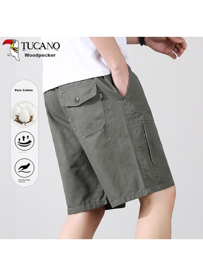 Tucano Tucano Men's Shorts, Summer Pure Cotton, Trendy Versatile Solid Color, Lightweight Breathable Sports Shorts, Army Green, 5xl - Image 1