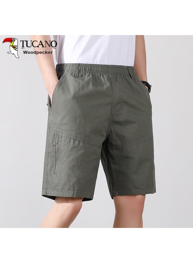 Tucano Tucano Men's Shorts, Summer Pure Cotton, Trendy Versatile Solid Color, Lightweight Breathable Sports Shorts, Army Green, 5xl - Image 4