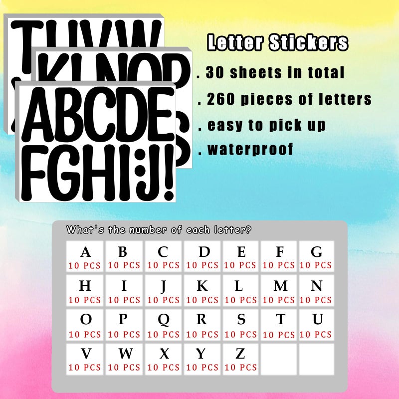 Bemeol 30 Sheets Large Letter Stickers 4 Inch Alphabet Letter Stickers Self Adhesive Sticker Letters for Bulletin Boards Classroom Home Decor(Black) - Image 2