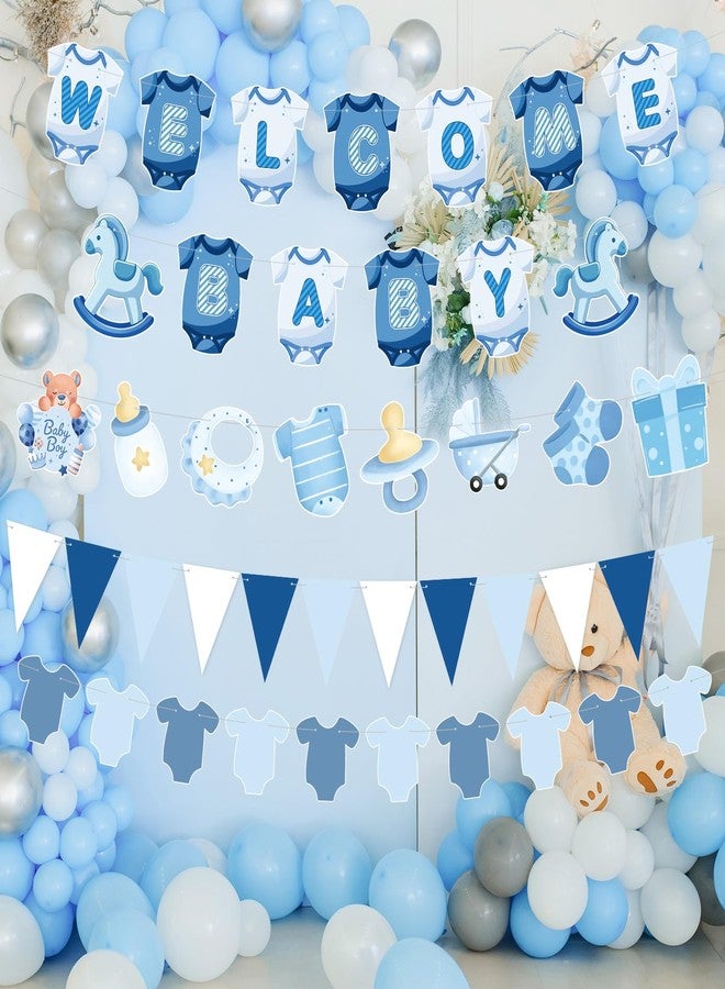 Tegeme 5 Pcs Blue Gingham Baby Shower Decorations Welcome Baby Shower Banner for Boy Blue Paper Welcome Birthday Party Decoration Supplies(Classic) - Image 4