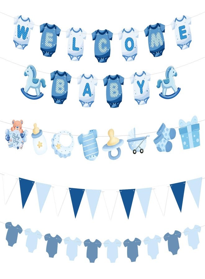 Tegeme 5 Pcs Blue Gingham Baby Shower Decorations Welcome Baby Shower Banner for Boy Blue Paper Welcome Birthday Party Decoration Supplies(Classic) - Image 1