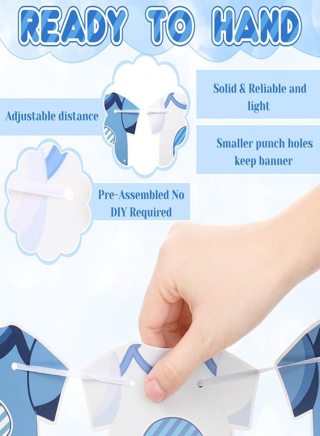 Tegeme 5 Pcs Blue Gingham Baby Shower Decorations Welcome Baby Shower Banner for Boy Blue Paper Welcome Birthday Party Decoration Supplies(Classic) - Image 3