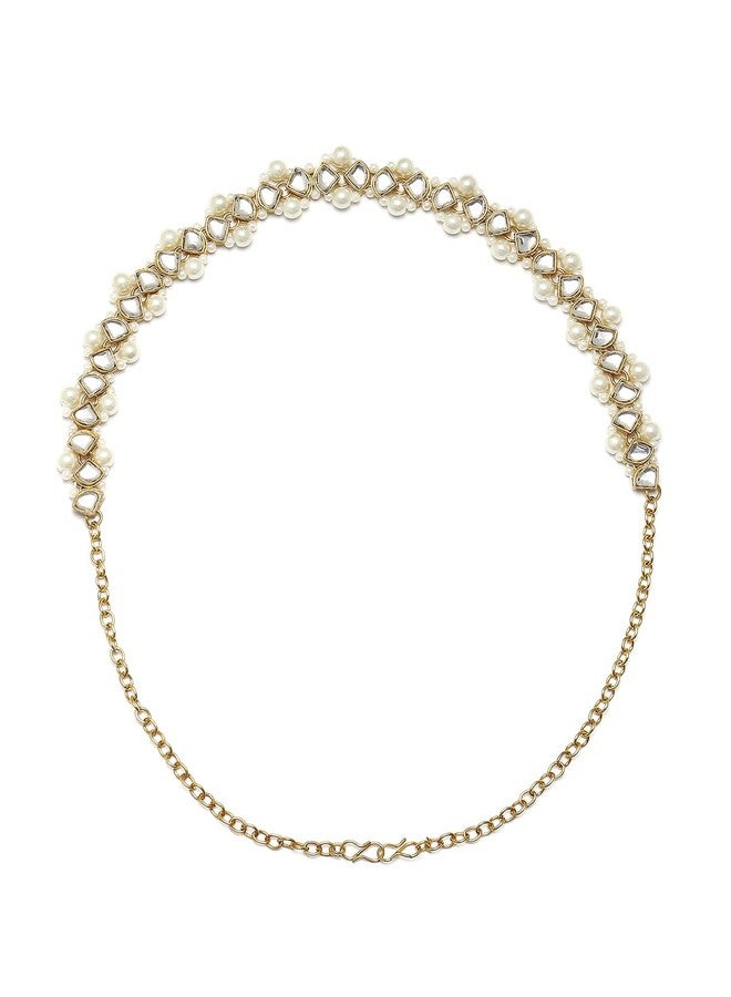 OOMPHelicious Jewellery Gold Tone Kundan & Pearls Ethnic Jadau Hair Chain/Hair Band For Women & Girls Stylish Latest (HVM1_CC1) - Image 1