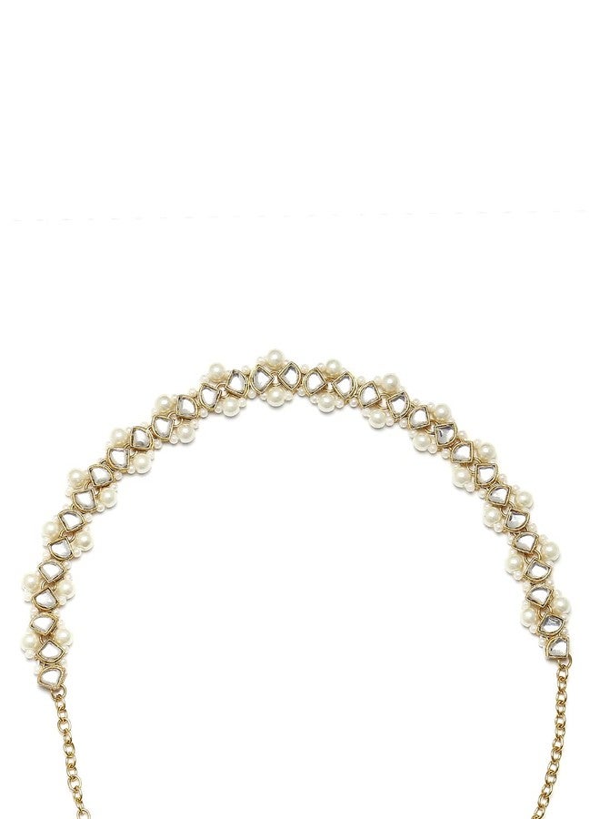 OOMPHelicious Jewellery Gold Tone Kundan & Pearls Ethnic Jadau Hair Chain/Hair Band For Women & Girls Stylish Latest (HVM1_CC1) - Image 3