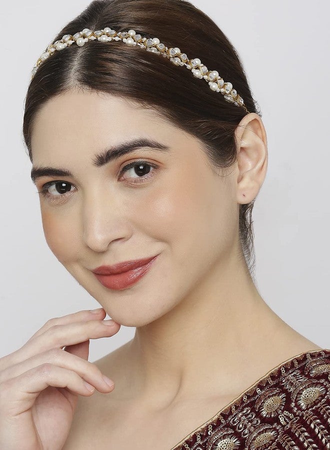 OOMPHelicious Jewellery Gold Tone Kundan & Pearls Ethnic Jadau Hair Chain/Hair Band For Women & Girls Stylish Latest (HVM1_CC1) - Image 5
