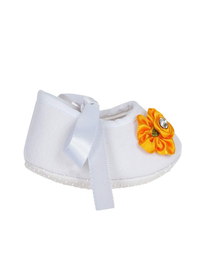 Rsmart Cotton White Booties Shoes with Yellow Flower Applique and Ribbon Closure for Baby Girl & Boy (White, 6_months) - Image 3
