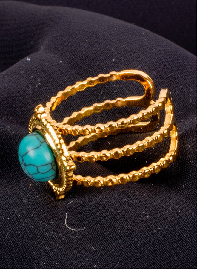 The Black Pearl Accessories Golden Stainless Steel Ring With Turquoise Stone - Image 3