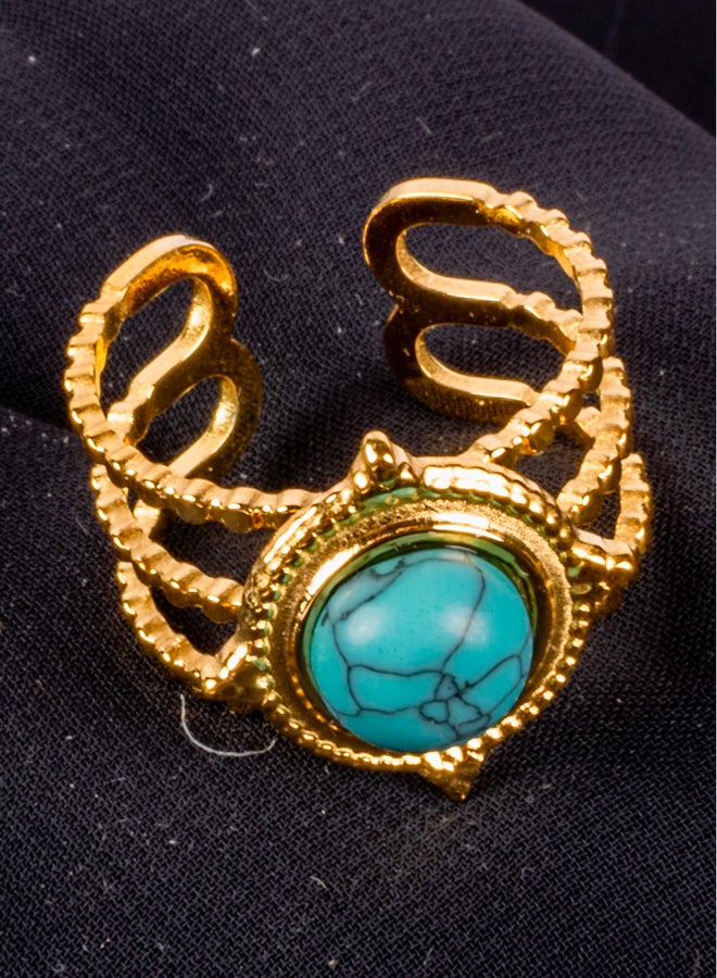 The Black Pearl Accessories Golden Stainless Steel Ring With Turquoise Stone - Image 1