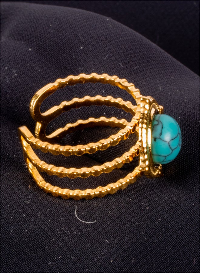 The Black Pearl Accessories Golden Stainless Steel Ring With Turquoise Stone - Image 2