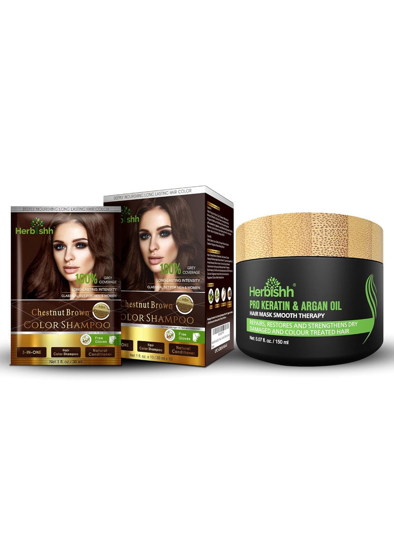 Herbishh - Herbishh Hair Color Shampoo for Gray Hair Chesnut Brown  Argan Hair MaskDeep Conditioning 150 gm - Image 1