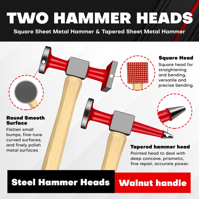 ct C&T 6 Piece Heavy Auto Body Repair Tool Hammer Dolly Set, Car Body Repair Tool Kit with Carrying Case, Hickory Handles,Fender Repair kit - Image 5