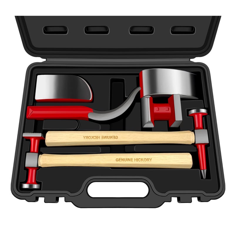 ct C&T 6 Piece Heavy Auto Body Repair Tool Hammer Dolly Set, Car Body Repair Tool Kit with Carrying Case, Hickory Handles,Fender Repair kit - Image 1