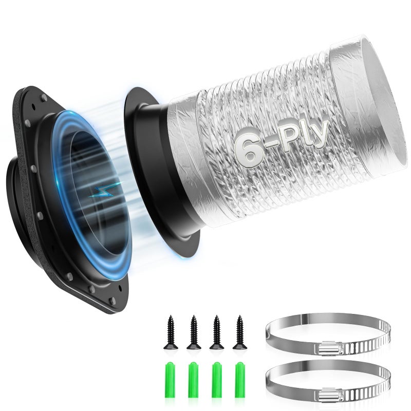 Hon&Guan HonGuan Magnetic Dryer Vent Coupling Connector Kit DV180 Upgraded Inner Ring Design 6Ply 4 x 3ft Aluminum Foil Dryer Vent Hose for Tight Space 2 Clamps Black - Image 2