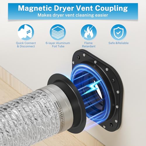 Hon&Guan HonGuan Magnetic Dryer Vent Coupling Connector Kit DV180 Upgraded Inner Ring Design 6Ply 4 x 3ft Aluminum Foil Dryer Vent Hose for Tight Space 2 Clamps Black - Image 3