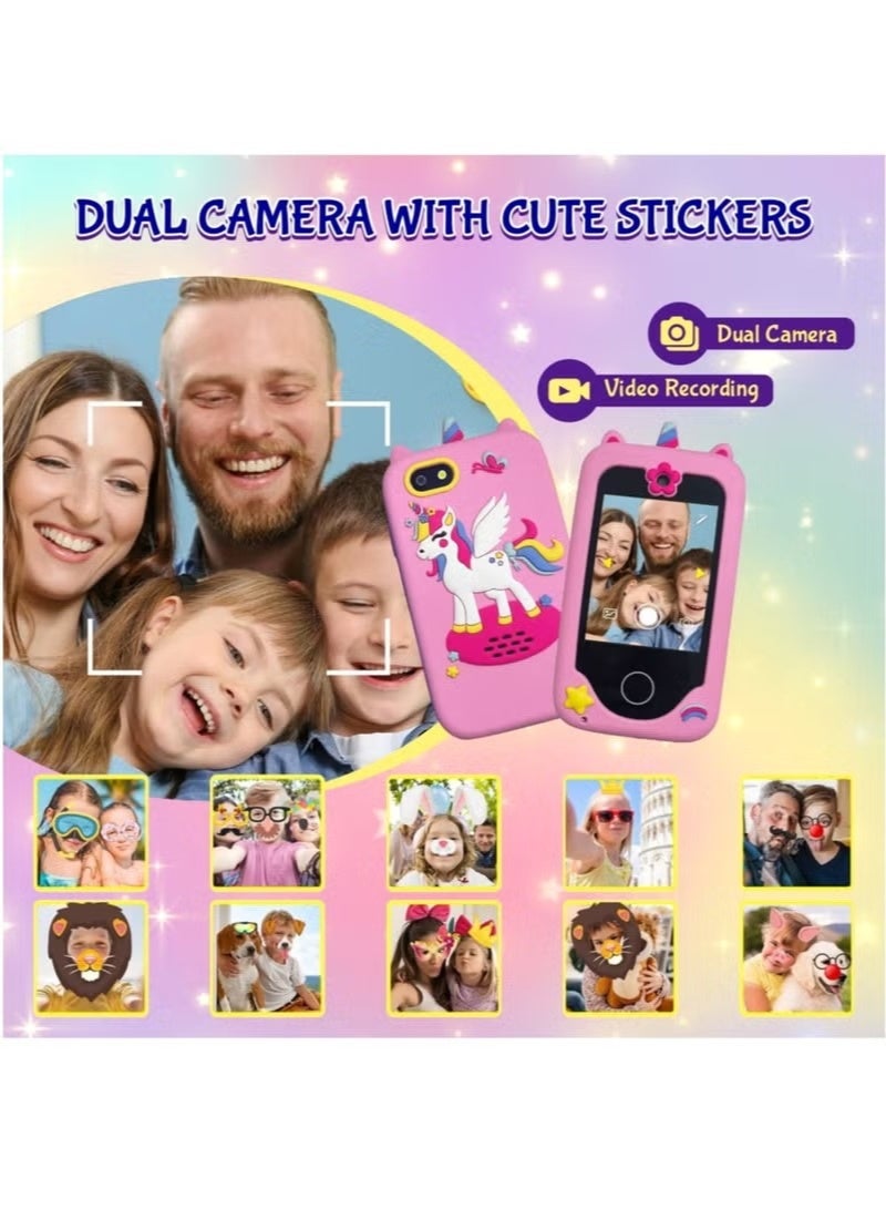 KORAX Kids Smart Phone Toys for Girls Ages 3-8 Toddler Play Travel Toys with Dual Camera Educational Learning Games Puzzles MP3 Music Player Birthday Gifts for Kids Girls 3 4 5 6 7 8 Year Old With 8G Card (Pink) - Image 3