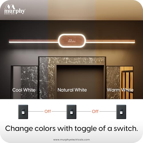 Murphy 16W+2W LED Mirror Light | 3 Color Changing (White/Warm/Natural) | Wooden Finish, Modern Over Mirror Bathroom/Dressing Table Light | Pack of 1 | 2-Year Warranty - Image 4
