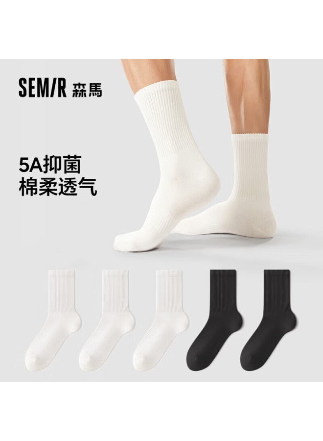Semir Men's Socks, 100% Pure Cotton, 10a Antibacterial, Odor-resistant, Sweat-absorbing, Breathable, Mid-calf Socks, Casual Socks, 5 Pairs - Image 1