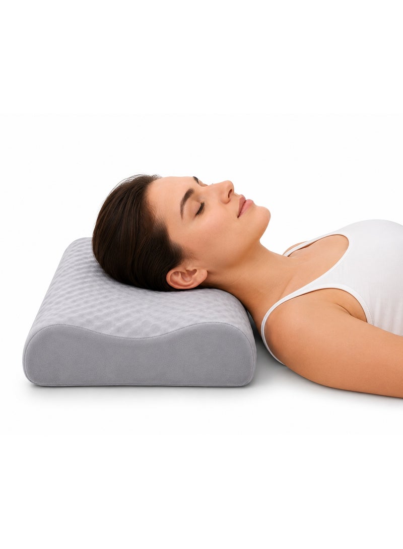 Contour Massage Memory Foam Pillow for Head and Neck Support with Removable Easy Wash Velvet Cover - Image 1