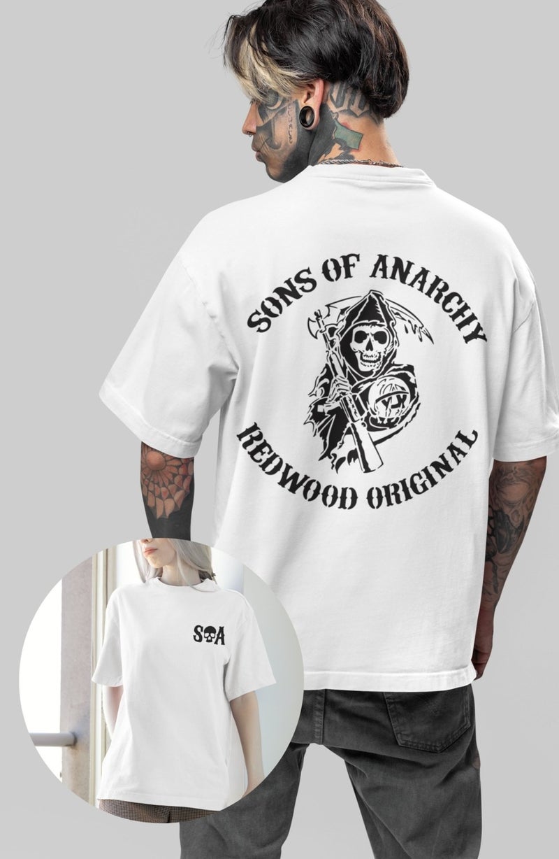 Fuddy Moda Fuddy Fashion Unisex Sons Of Anarchy Back Printed T-Shirt, Oversize Soa Series Themed T-Shirt  - Image 1