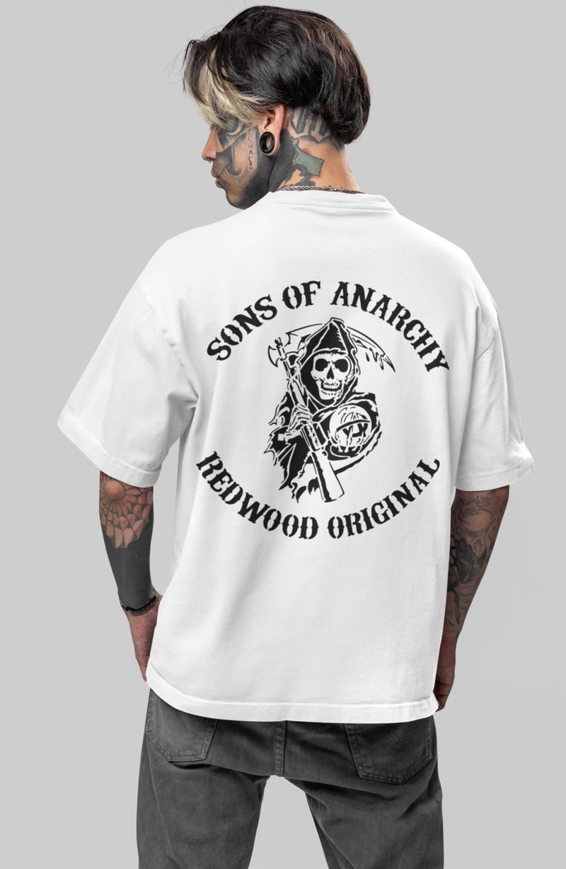 Fuddy Moda Fuddy Fashion Unisex Sons Of Anarchy Back Printed T-Shirt, Oversize Soa Series Themed T-Shirt  - Image 4