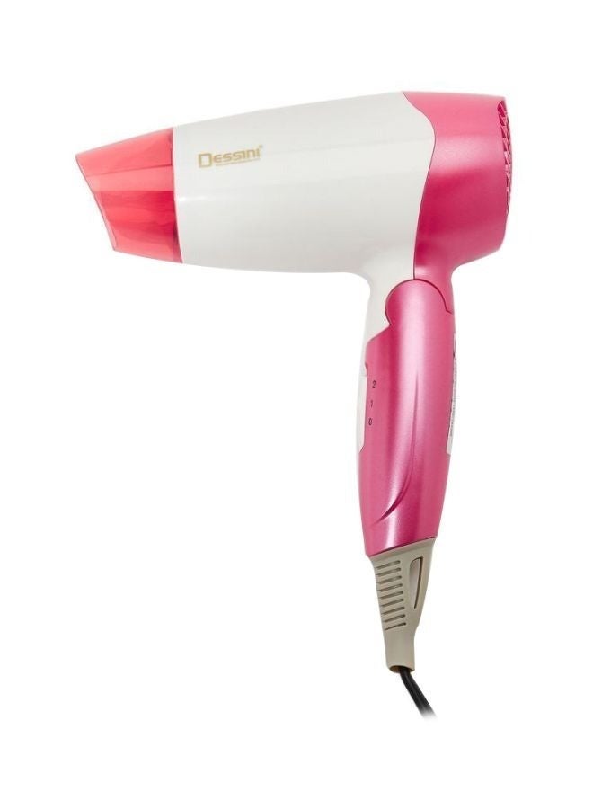 DESSINI Mini Travel Hair Dryer White/Pink 20cm - Image 1