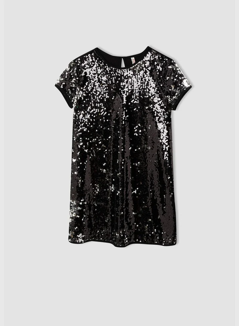 DeFacto Short Sleeve Sequined Mini Dress