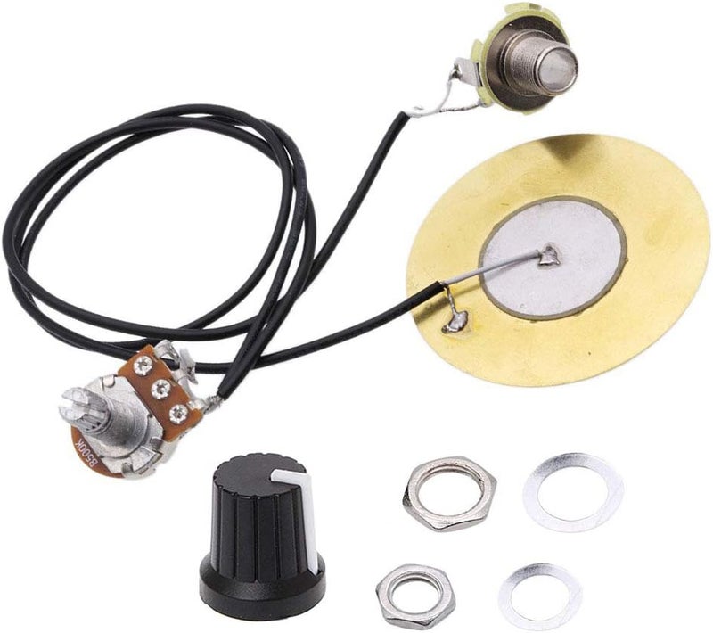 ONWON Onown Pickup Wiring Kit - Piezo 50mm Sensitive Transducer Pickups Prewired Amplifier with 6.35mm Output Jack for Cigar Box Guitars and Acoustic Instruments - Image 1