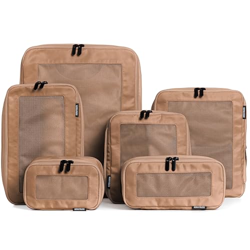 Aerotrunk Compression Packing Cubes for Travel - Luggage Organizer Bags - Double Zipper Packing Cubes for Suitcases (6-Pack, Mocha) - Image 1