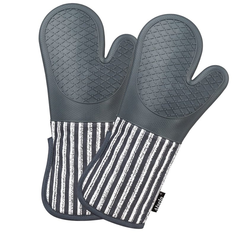 Alselo Silicone Oven Mitts Heat Resistant 932 with Waterproof  NonSlip Kitchen Mittens Set of 2 Extra Long Oven Gloves with Soft Cotton Terry Lining for Baking Cooking Barbecue