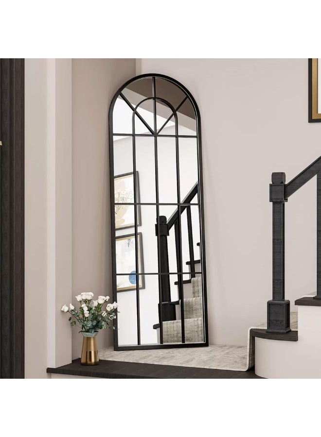 فيبارتي مرآة طويلة مقوسة بإطار معدني أبيض كبير، مقاس 180×80 سم، مناسبة للأرضية أو الوضعية أو التثبيت على الحائط، مصنوعة من زجاج عالي الجودة مقاوم للانفجار، مثالية لغرفة المعيشة والمدخل وغرفة النوم. - Image 2