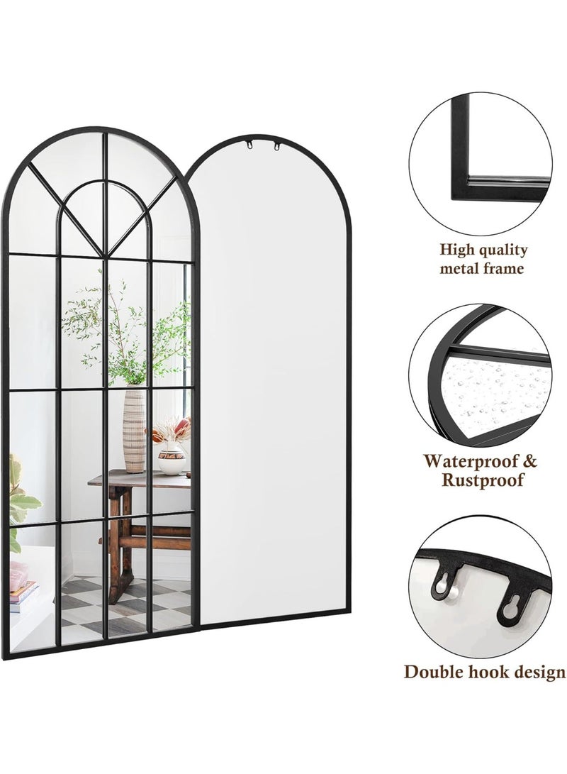 فيبارتي مرآة طويلة مقوسة بإطار معدني أبيض كبير، مقاس 180×80 سم، مناسبة للأرضية أو الوضعية أو التثبيت على الحائط، مصنوعة من زجاج عالي الجودة مقاوم للانفجار، مثالية لغرفة المعيشة والمدخل وغرفة النوم. - Image 4