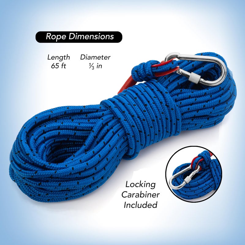 LSR LORESO Loreso Strong Magnet Fishing Rope Carabiner, Camping Rope - Heavy Duty 1200 lb Strength All Purpose Ropes, 1/3 Inch Reinforced Polyester Line, Outdoor Rope for Camping, Hiking, Boating & Caving - 65ft - Image 3