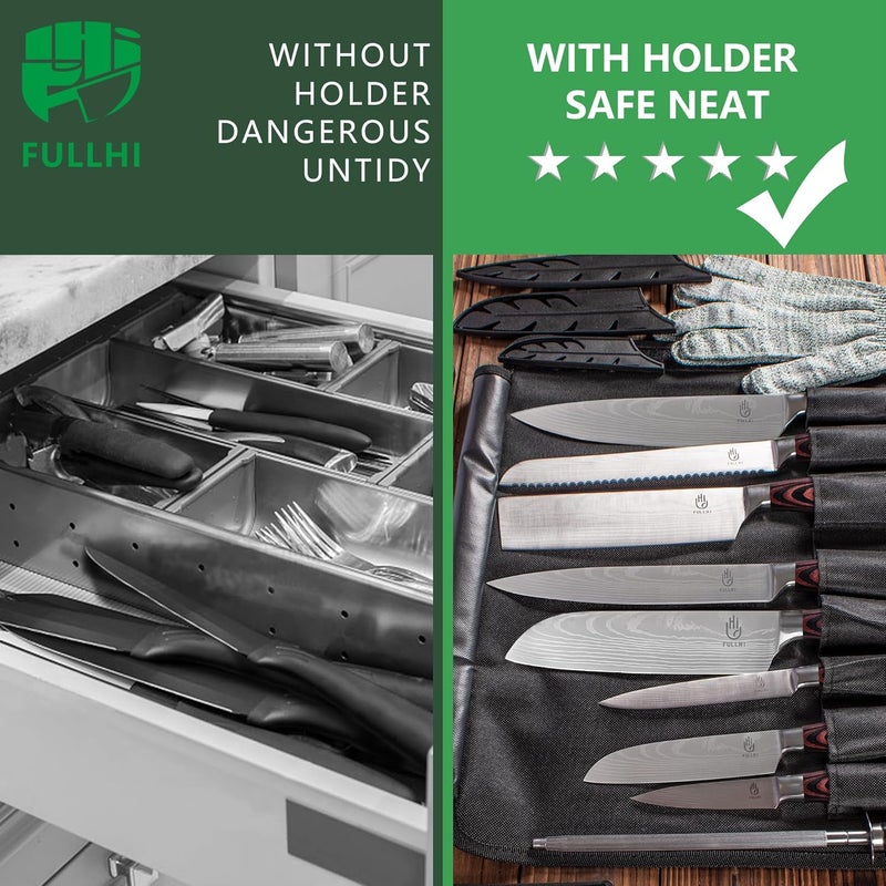 FULLHI 14/15pcs Japanese Multiple Colour Premium German Stainless Steel Kitchen Knife Set (Coffee wood, Magnetic Block Knife set) - Image 5