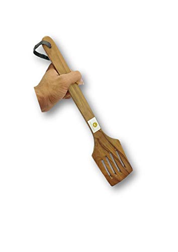 ARMAN SPOONS Believe in Quality Wooden Skimmer Flat Genuine Teak Wood Cooking Spatulas Ladles Wooden SkimmerSpoons for Pan Nonstick Lining Jhaara 14 in Long - Image 5