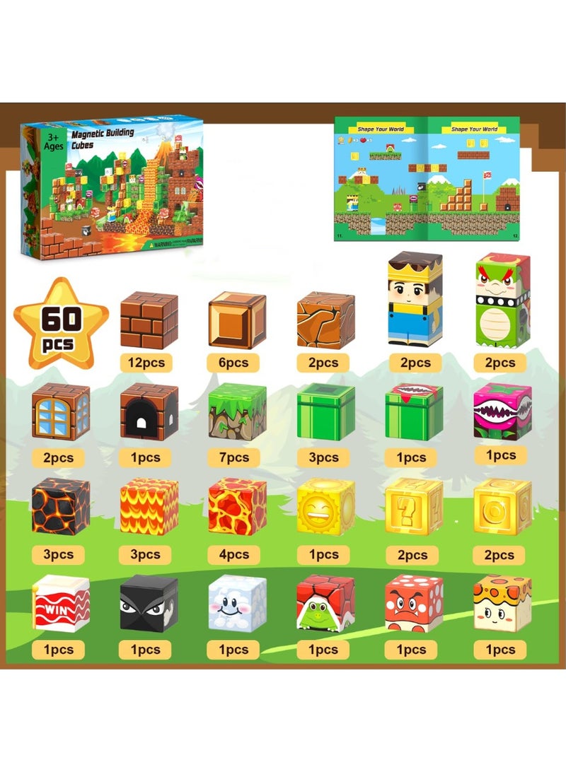 Magnetic Blocks-60 PCS Magnetic Building Blocks Magnetic Cubes Stacking, Build Magnetic Blocks Set, STEM Sensory Toys for Kids Boys Girls Ages 3 4 5 6 7 8 9 10, Perfect Gifts for Kids - Image 2