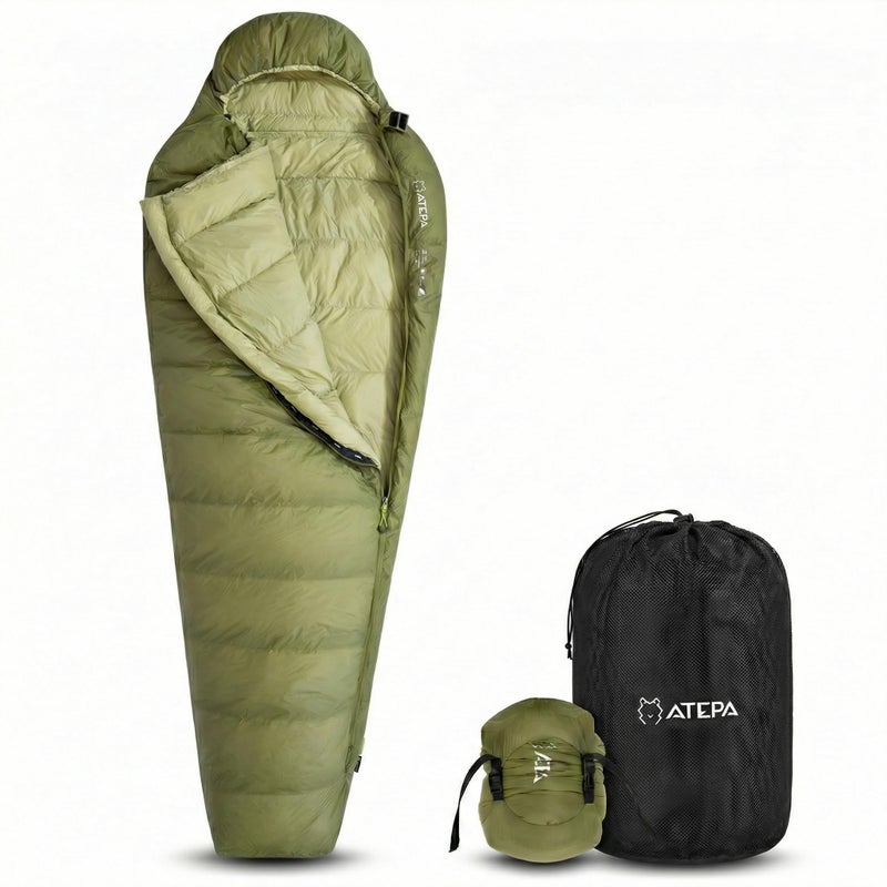 ATEPA Down Mummy Sleeping Bag for Adults, 0 Degree 700FP Backpacking Ultralight Cold Weather Sleeping Bag with RDS Down & Recycled 15D Nylon Shell for Camping Hiking, ISO Limit 35Â°F, Green - Image 1