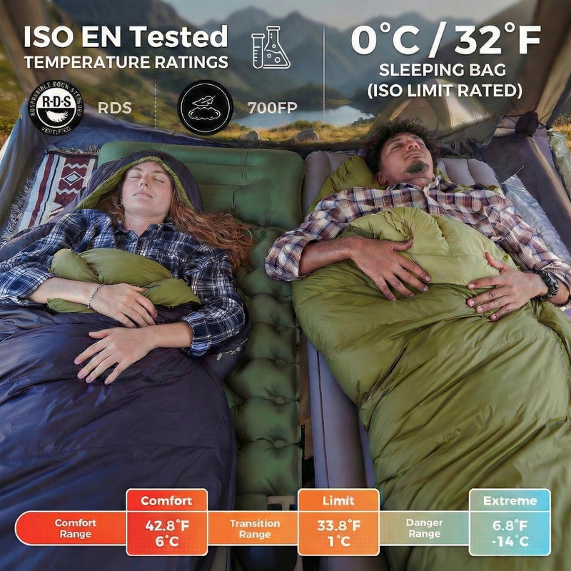 ATEPA Down Mummy Sleeping Bag for Adults, 0 Degree 700FP Backpacking Ultralight Cold Weather Sleeping Bag with RDS Down & Recycled 15D Nylon Shell for Camping Hiking, ISO Limit 35Â°F, Green - Image 2