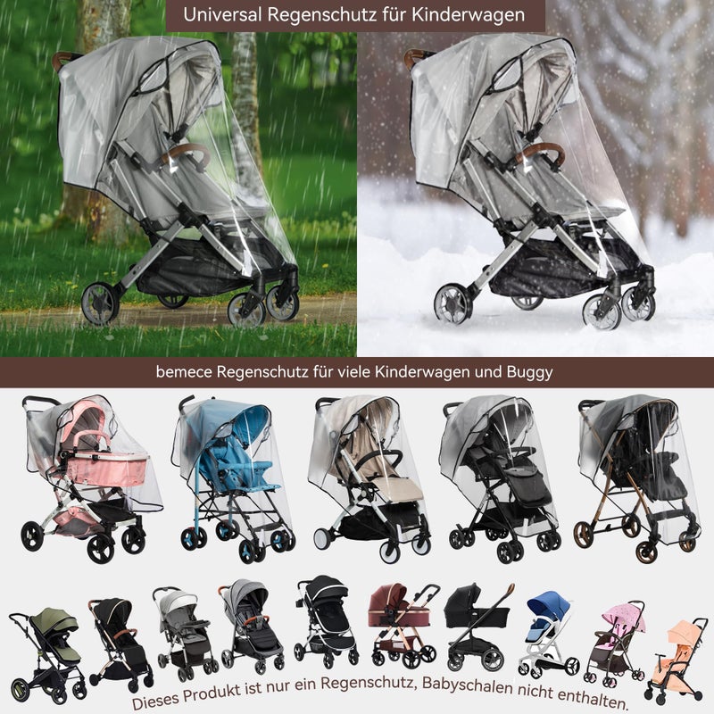 Bemece Stroller Rain Cover, Universal Stroller - Waterproof Windproof Travel Weather Shield Thick & Durable Protect from Dust and Snow with Breathable Ventilation Mesh Clear Visibility - Image 4
