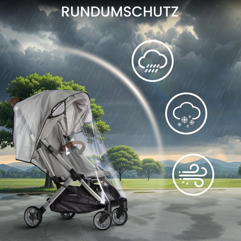 Bemece Stroller Rain Cover, Universal Stroller - Waterproof Windproof Travel Weather Shield Thick & Durable Protect from Dust and Snow with Breathable Ventilation Mesh Clear Visibility - Image 2