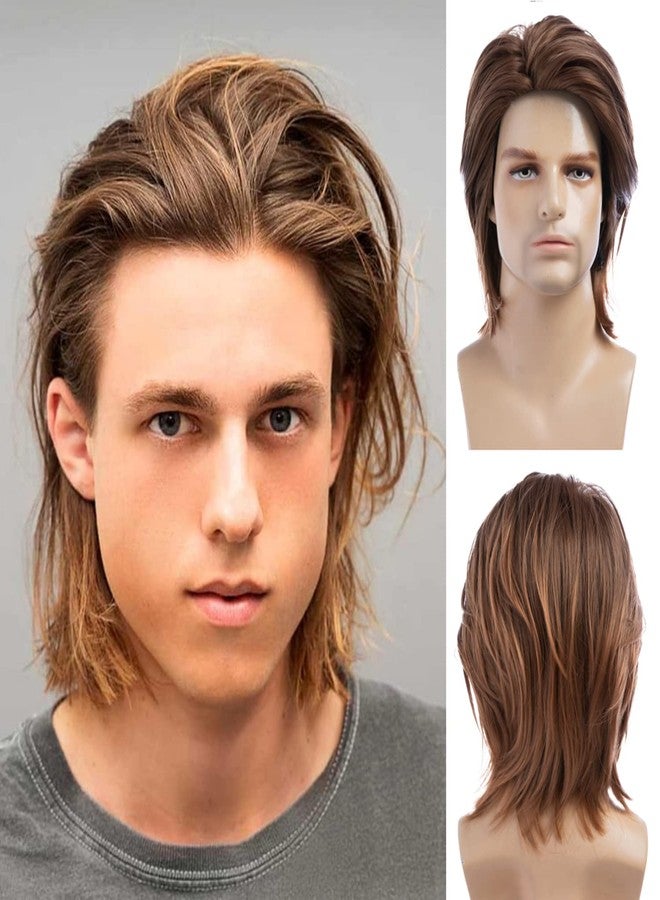 Wiwige Mens Brown Wig Short Fluffy Natural Hair Synthetic Halloween Cosplay Costume Party Full Wigs - Image 1