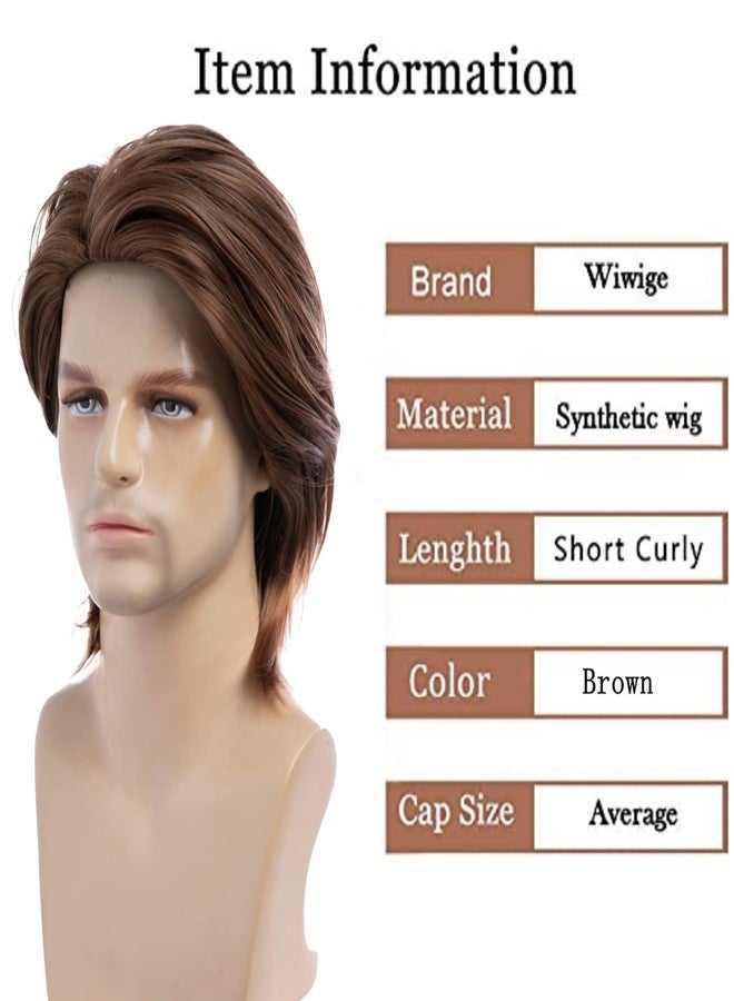 Wiwige Mens Brown Wig Short Fluffy Natural Hair Synthetic Halloween Cosplay Costume Party Full Wigs - Image 2