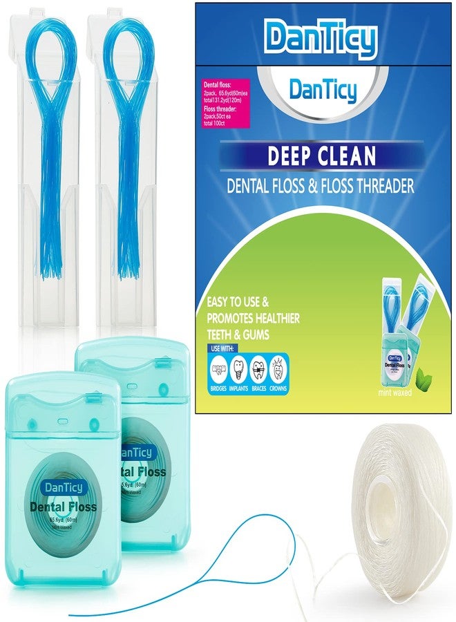 DanTicy Floss and Floss Threaders Set,Dental Floss Set Deep Clean for Braces, Bridges and Implants,PFAS Free | Mint Flavored,167FT 2Pack Floss&50Pcs 2Pack Floss Threaders - Image 1