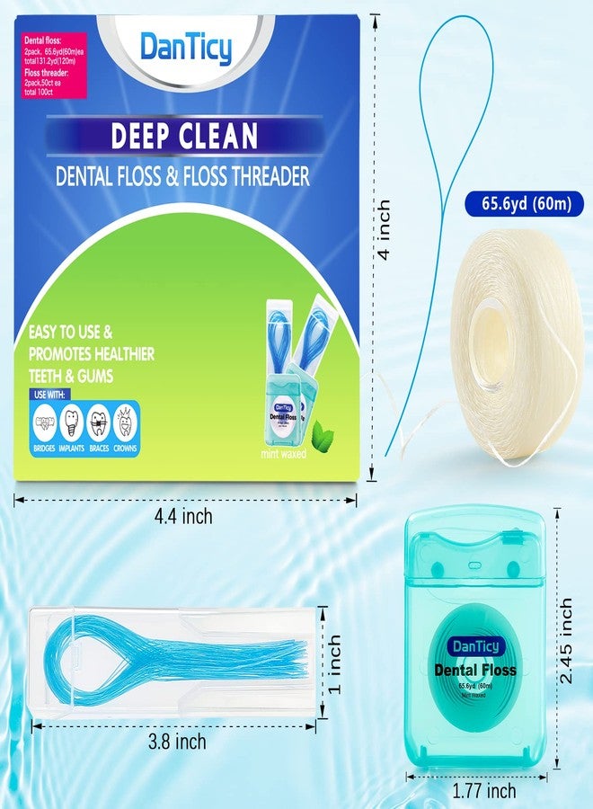 DanTicy Floss and Floss Threaders Set,Dental Floss Set Deep Clean for Braces, Bridges and Implants,PFAS Free | Mint Flavored,167FT 2Pack Floss&50Pcs 2Pack Floss Threaders - Image 2