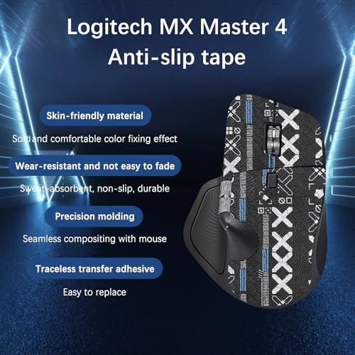 NOUKAJU Mouse Grip Tape Full Coverage for Logitech MX Master 4, Mouse Anti Slip Grip Tape,Self-Adhesive PreCut Sweat-Resistant Professional Mice Upgrade Kit(Black) - Image 2