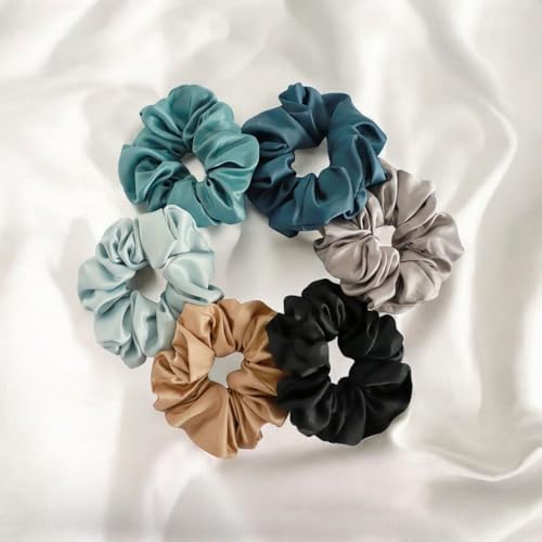 Elina Luxury Satin Scrunchies Set Anti-Hair-Breakage, Silk Hair Ties Set For Girls, Women Elastic Rubber, Best Gift For Mom, Sister, Friends (Pack of 6)(Oceanic Multi Colors) - Image 1