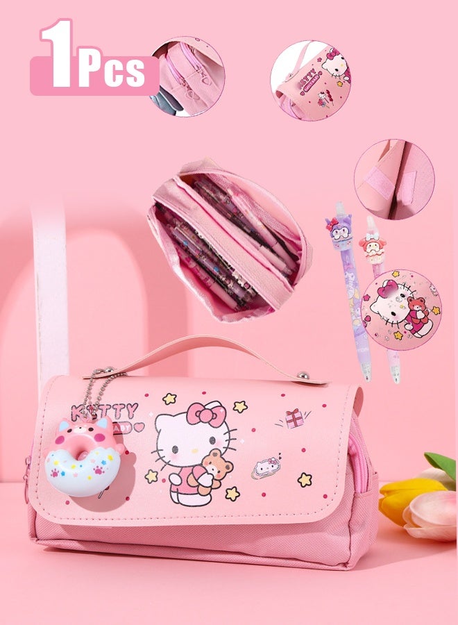 كيتي حقيبة أقلام رصاص لطيفة، حافظة أقلام Kawaii كبيرة للمستلزمات المدرسية هي هدية رائعة لمكاتب الأطفال والمدارس ومناسبة للفتيات - Image 1