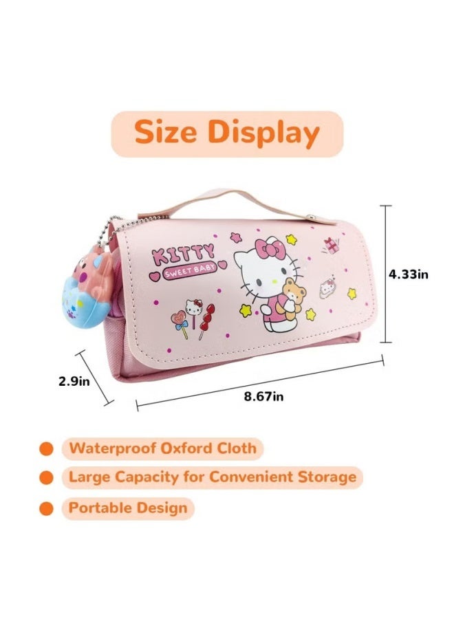 كيتي حقيبة أقلام رصاص لطيفة، حافظة أقلام Kawaii كبيرة للمستلزمات المدرسية هي هدية رائعة لمكاتب الأطفال والمدارس ومناسبة للفتيات - Image 2